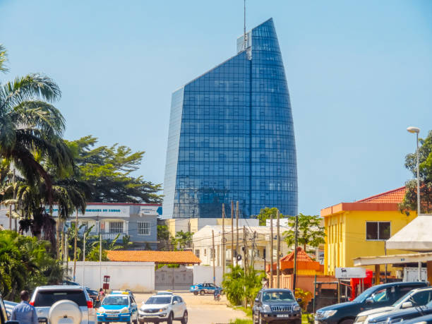 Pointe Noire, Republic Of Congo - March 10, 2023 : Modern building on the city street in Pointe Noire in Congo.
