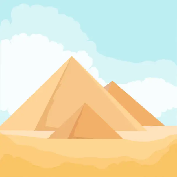 Vector illustration of Egyptian desert The Giza pyramid complex, the Giza Necropolis. Greater Cairo, Egypt. Vector illustration