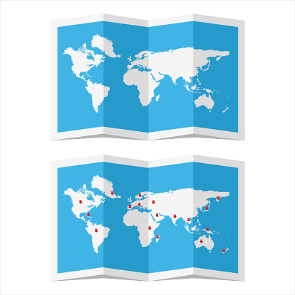 Folded world map isolated on white background. Vector illustration