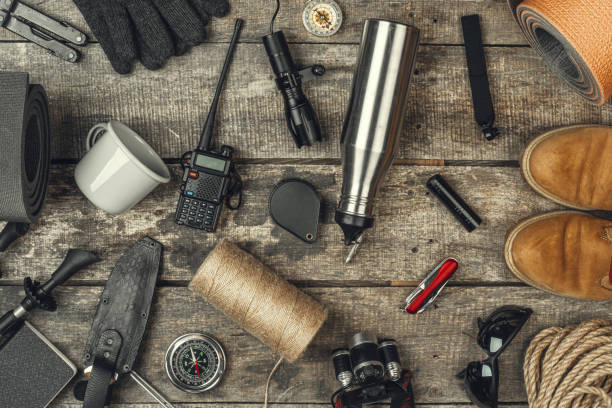istock travel hiking equipment tools, view from above 2148816701