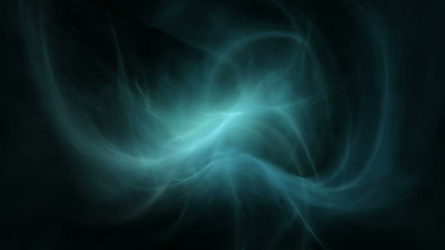 Fractal flame, gas, nebula, smoke or plasma loop. Abstract animation. Turquoise, black.