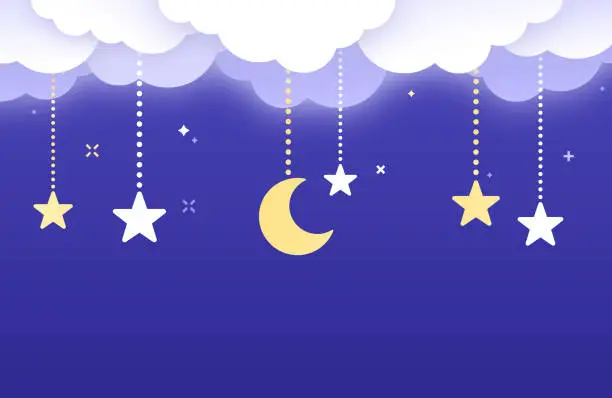 Vector illustration of Night Sky Moon Stars Hanging Background