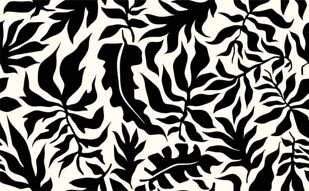 Vector illustration of Floral pattern with hand drawn leaves.