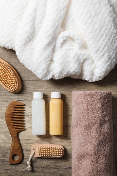 istock Bath accessories and supplies, composition with bathrobe 2148818994