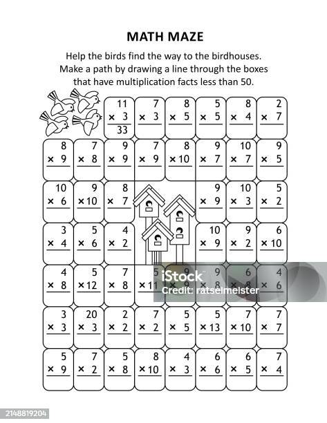 Math Maze Make A Path By Drawing A Line Through The Boxes That Have ...