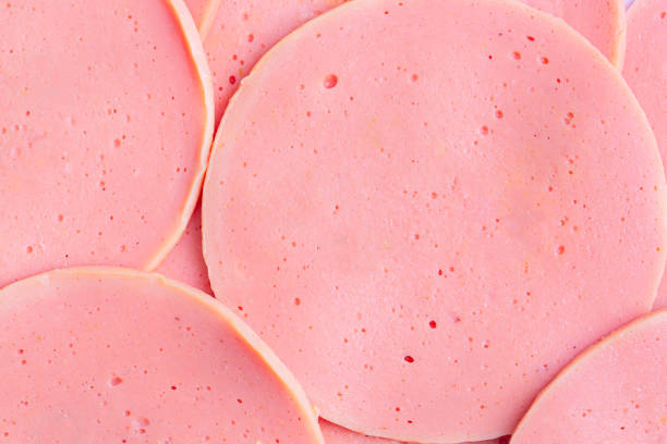 Macro ham texture,Pork ham.Ham background.The texture of the ham.