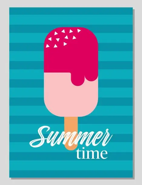 Vector illustration of Summer card or poster concept in flat design. Ice cream vector illustration in geometric style.