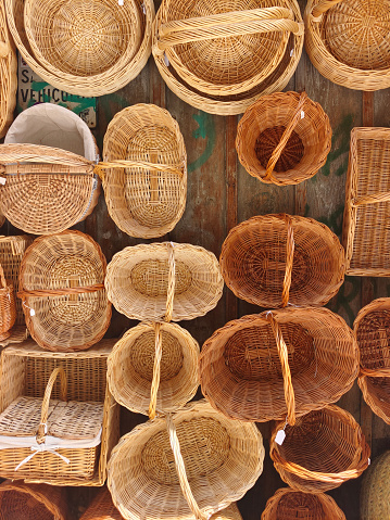 Several wood basket in a market