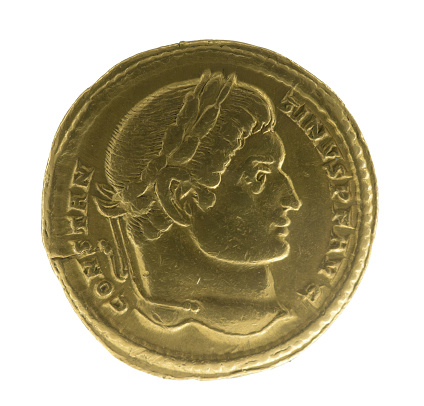 Constantine I or Constantine the Great  - Roman emperor. Aureus with the profile of the emperor
