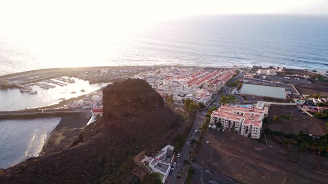 Aerial view of the town of Agaete at summer sunset in Gran Canaria. Spain