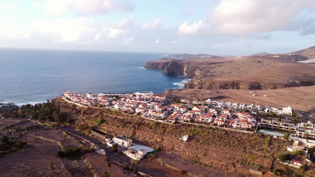 View of the town of Agaete and its Puerto de las Nieves at summer Gran Canaria