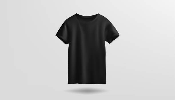 istock A 3D vector mockup presents a blank t-shirt in black, isolated against a white background, suitable for various designs. Ideal for showcasing apparel for both male and female wearers. Not AI. 2148823445