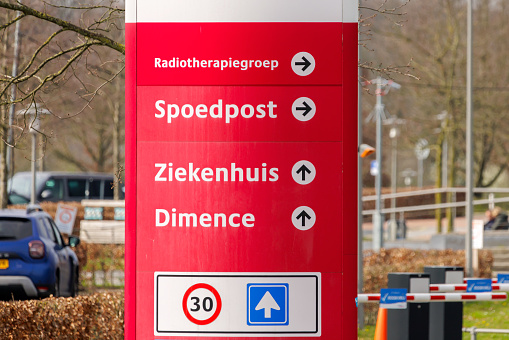 Deventer, The Netherlands - March 26, 2024: Hospital building information sign with the Dutch text for \