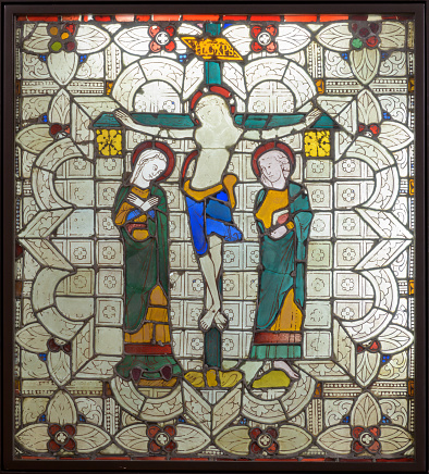 Stained glass window with Crucifixion French mastership, ca. 1250