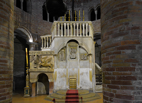 The old pulpit - Basilica del Santo Sepolcro on Piazza delle Sette Chiese. Bologna, Italy
