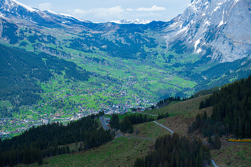 Landscape of Alps mountain village view  from  Cable car, Switzerland