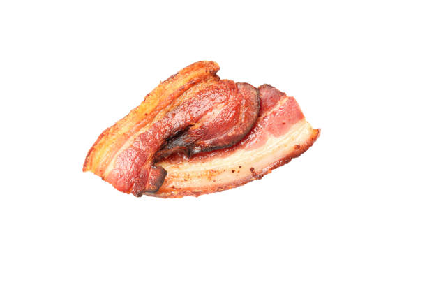Fried bacon, fried food, isolated on white background, png