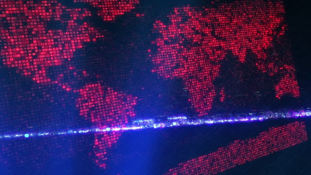 World Map Connection - Red Version - Data Exchange, Digital Communication, Pandemic, Computer Virus