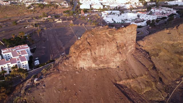 Aerial view of the town Agaete and its Puerto de las Nieves at in Gran Canaria