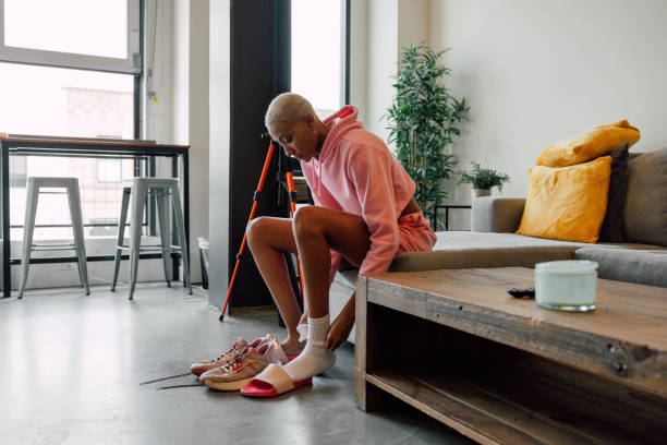 Woman at home getting ready for the gym