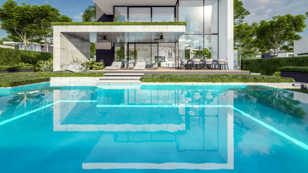 istock 3d rendering of flat roof house with concrete facade 2148826700