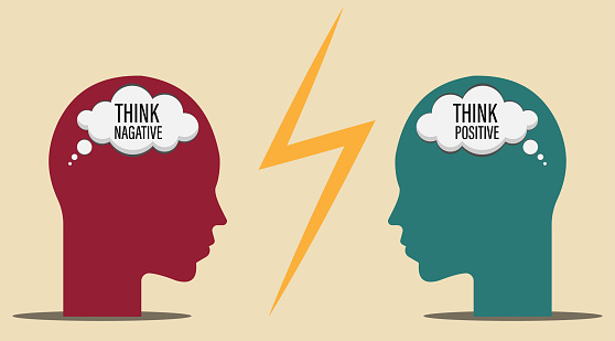 Think positively, Conversation between two persons positive think and negative thinking, optimistic, growth mindset and fixed mindset. Business concept vector illustration