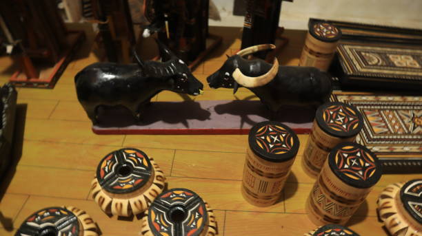 Typical Toraja souvenirs carved by hand. Souvenir seller in Toraja, South Sulawesi, Indonesia
