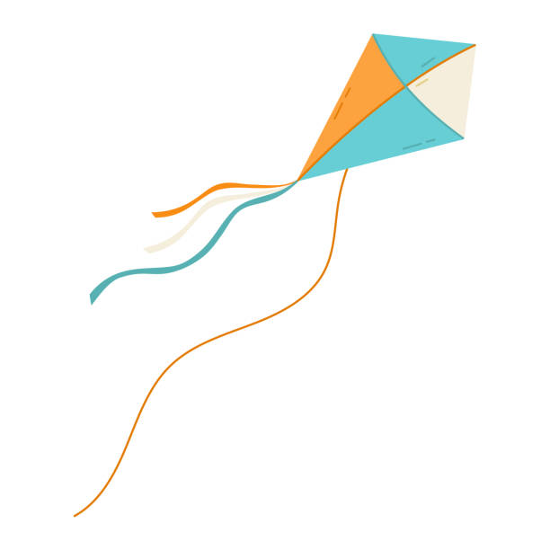 istock Kite flying in the sky flat vector illustration. Blue, orange and white kite isolated on white background 2148833364