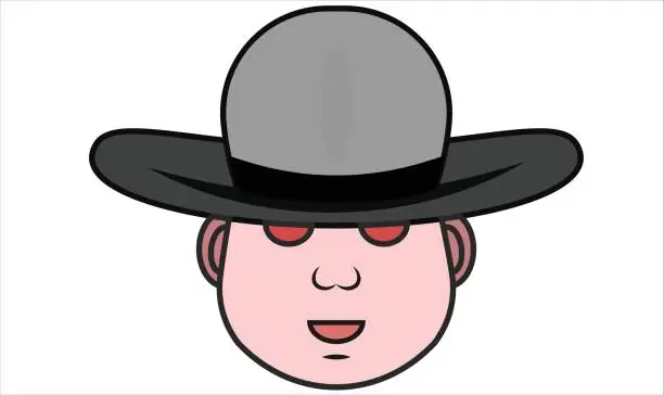 Vector illustration of Cowboy head in a hat with red eyes