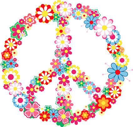 Vibrant peace flower symbol.Flat geometric flowers pattern.