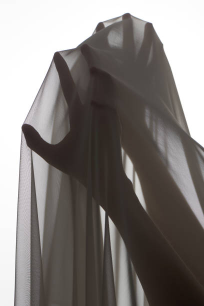 istock Female hands under transparent veil on white background 2148837380