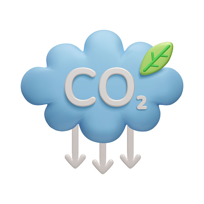 CO2 emission reduction 3D vector illustration. Carbon gas cloud eco friendly 3D icon. Zero carbon footprint, CO2 neutral, ecologically sustainable development 3D design element. Stop global warming.