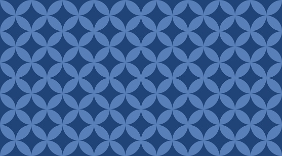 Blue overlapping circles seamless texture. Classic ovals and circles vector geometric fashion pattern.