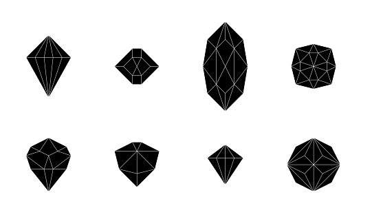 Diamond and jewel collection. Isolated faceted gemstone set. Vector gems set.