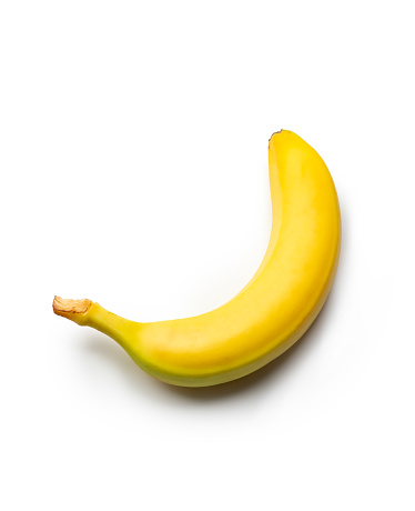 Fruit: Banana Isolated on White Background,  high angle view, studio shot.