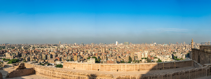 Cairo, Egypt - October 8, 2023:  Looking at Cairo city from the citadel of the town. Cairo city, Egypt, north Africa.