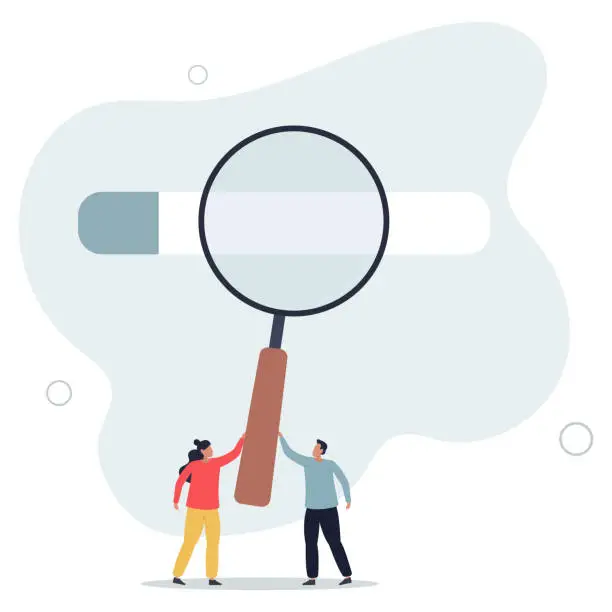 Vector illustration of business people HR push magnifying glass on search bar.flat vector illustration.