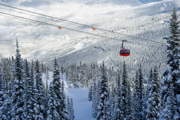 istock Gondola on cables above mountain in winter 2148844036