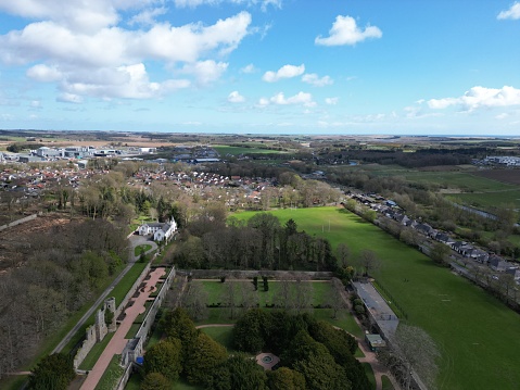 A selection of aerial images on a bright spring day of Ellon, Aberdeenshire and the river Ythan.