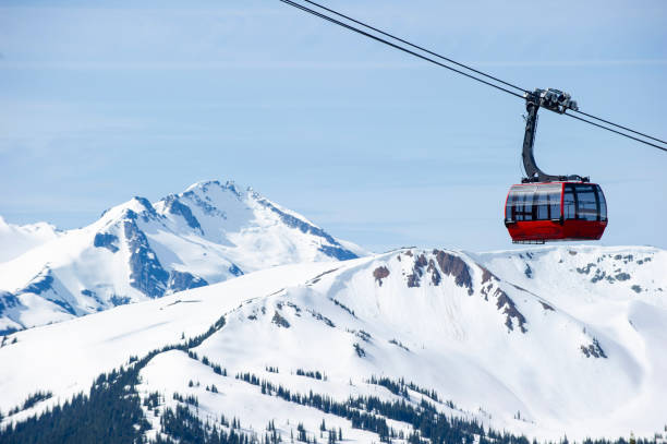 istock Gondola on cables above mountain in winter 2148844533