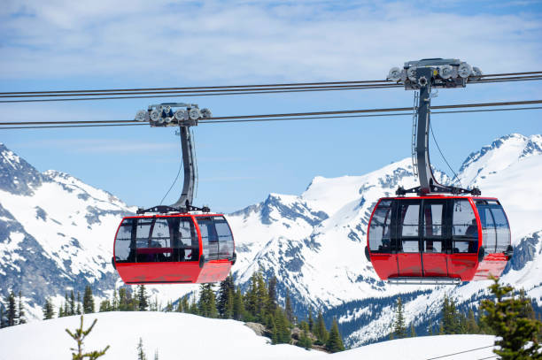 istock Gondola on cables above mountain in winter 2148844550