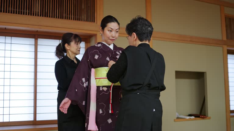 Female tourist wearing kimono in Japanese tatami room - part 4 of 4