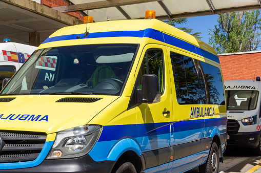 Emergency Service: Close-Up of a Yellow and Blue Ambulance.