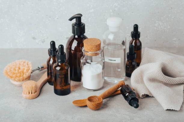 istock zero waste eco friendly cleaning concept. wooden brushes, baking soda, vinegar 2148846697