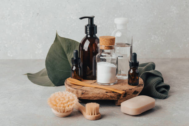 istock zero waste eco friendly cleaning concept. wooden brushes, baking soda, vinegar 2148846762