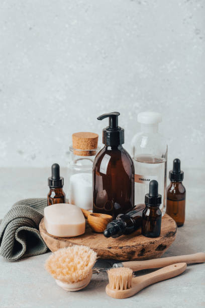 istock zero waste eco friendly cleaning concept. wooden brushes, baking soda, vinegar 2148846776