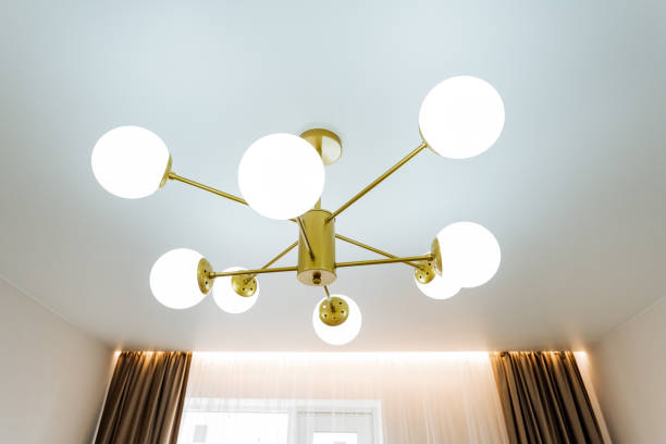 istock Interior design A chandelier hangs from the bedroom ceiling 2148849038