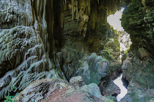 landscape of Nok Nang Aen Cave at Lam Khlong Ngu National Park, Kanchanaburi, Unseen in Thailand.