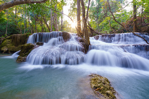 wonder Waterfall in deep rain forest jungle. (Huay Mae Kamin Waterfall National Park in Kanchanaburi Province, Thailand)