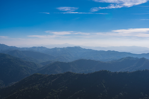 Beautiful landscape view and layers mountains on khao khao chang phueak mountian.Thong Pha Phum National Park's highest mountain is known as Khao Chang Phueak